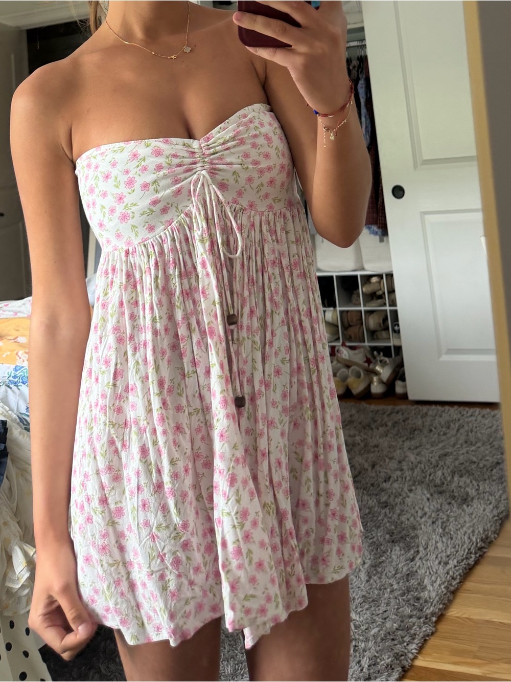 Floral Pink and Cream Smocked Sundress Top